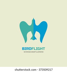 Bird flight - vector logo template concept illustration in classic graphic style. Dove sign. Eagle icon. Design element.