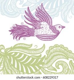 Bird and floral background. Vector illustration.