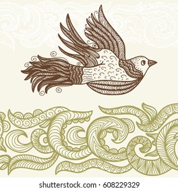 Bird and floral background. Vector illustration.