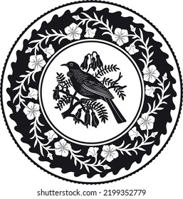 bird with floral frame handmade vector