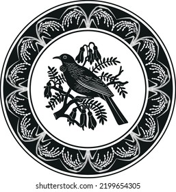 bird with floral frame handmade vector