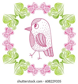 Bird and floral frame. Vector illustration.