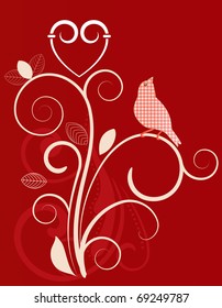 bird with flourish and heart