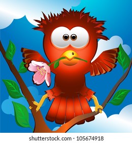 bird with a flower in a beak
