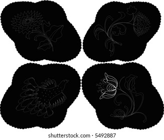 bird and flower black decoration on white background