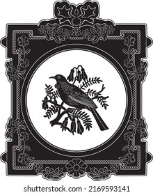 Vogel- und Blütenschwarz-Design mit handgefertigter Silhouette