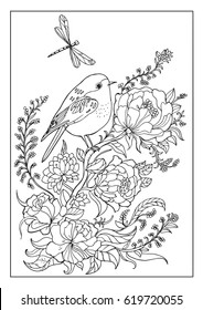 bird and flower coloring page