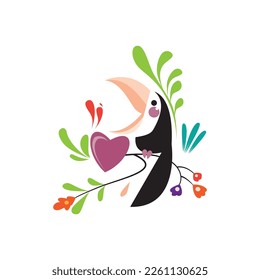 bird and flower design template element color vector illustration