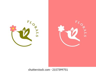 bird and flower illustration, perfect for cosmetic logos, salons, and more.