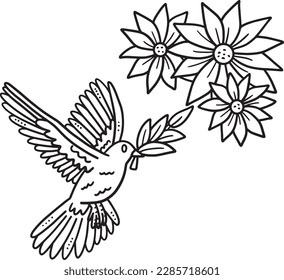 Bird and Flower Isolated Coloring Page for Kids