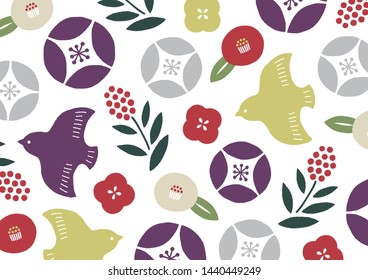 bird and flower Japanese pretty pattern