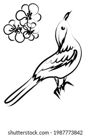 Bird with flower on background.