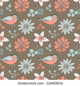 bird and flower seamless background
