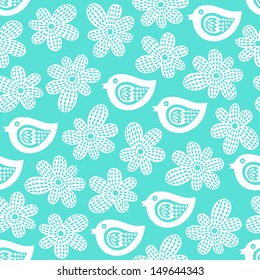 bird and flower seamless pattern 