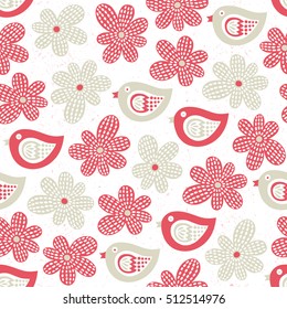 Bird and flower seamless pattern. Vector illustration. Cloth design, wallpaper, wrapping.