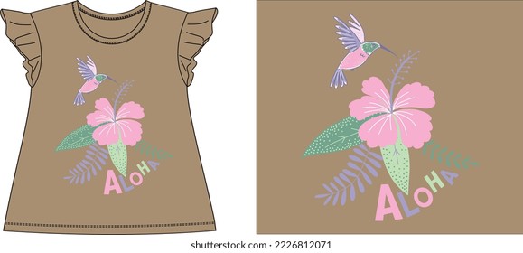 a bird with flower t shirt graphic design vector illustration \