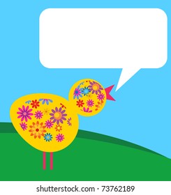 bird with flower texture in a meadow