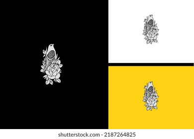 bird and flower vector black and white