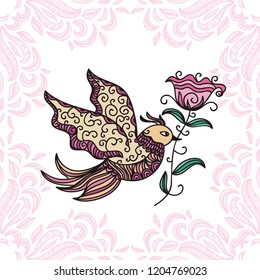 Bird with flower. Vector illustration