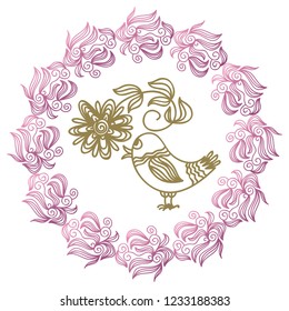 Bird with flower. Vector illustration