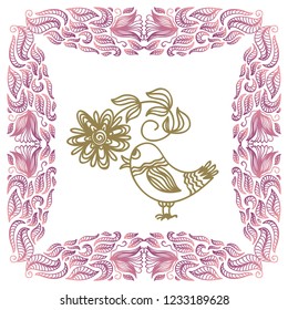 Bird with flower. Vector illustration