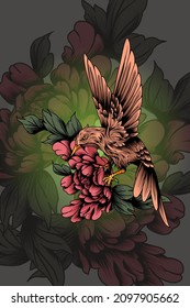 Ave con ilustración vectorial de flores