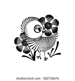 Bird with flower. vector illustration