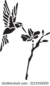 Esténcil de vectores de aves y flores, negro y blanco