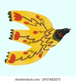 Bird and flower, watercolor painting. vector illustration of animal collection. isolated. freedom concept artwork.