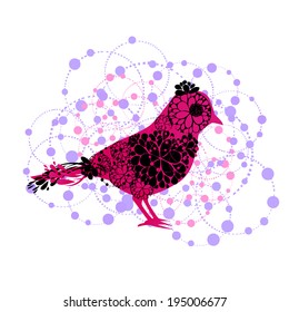bird of flowers with beads. Vector 