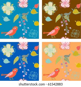 bird, flowers and berries