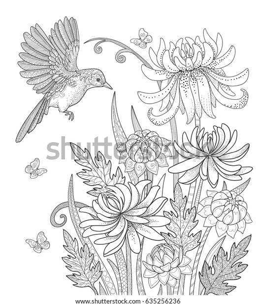 Image Vectorielle De Stock De Oiseaux Fleurs Et Papillons