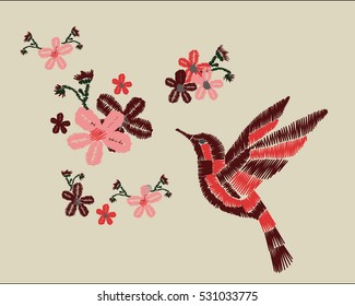 Bird And Flowers Embroidery