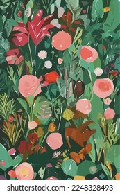 Bird, flowers, leaf, branch. Hand drawn floral watercolor vector illustration for fabric. Vector background for your design.