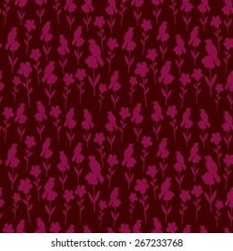 bird and flowers seamless pattern