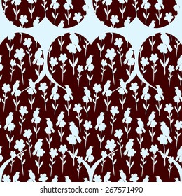 bird and flowers seamless pattern