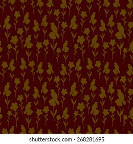 bird and flowers seamless pattern