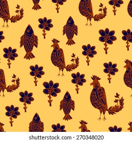 Bird and flowers seamless pattern