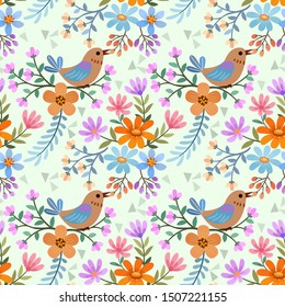 Bird and flowers seamless pattern can use for fabric textile wallpaper.