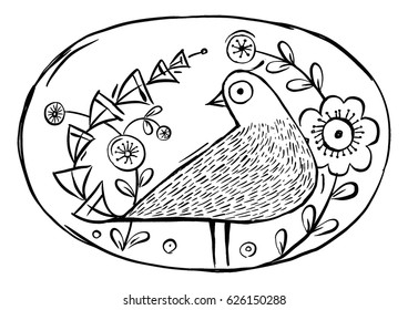 Bird and flowers sketch