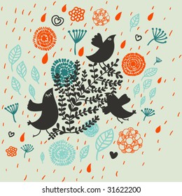 Vogel in Blumen - Sommerdesign