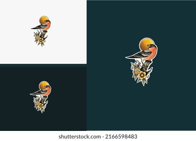 bird and flowers vector flat design