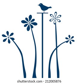 Bird and flowers. Vector illustration