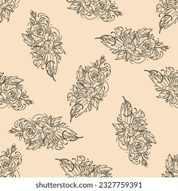 Bird and flowers vector pattern. illustration for fabric, wallpaper, cover, cards, pet products and other. - VECTOR