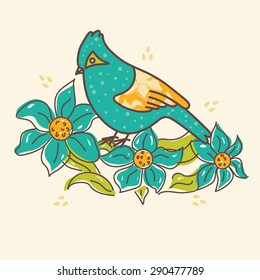 Bird with flowers for your design.