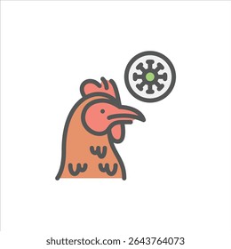 ícone de contorno preenchido com gripe aviária. ilustração da linha de cor da varíola aviária.