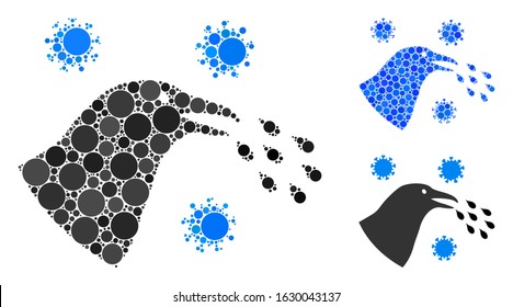 Bird flu infection composition of round dots in variable sizes and shades, based on bird flu infection icon. Vector round dots are combined into blue collage.