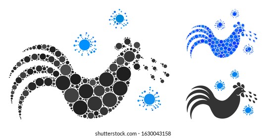 Bird flu mosaic of circle elements in different sizes and color tints, based on bird flu icon. Vector round elements are united into blue mosaic. Dotted bird flu icon in usual and blue versions.