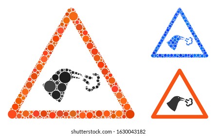 Bird flu warning composition of circle elements in various sizes and color tints, based on bird flu warning icon. Vector circle elements are grouped into blue composition.