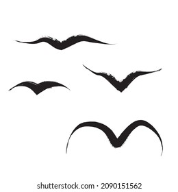 Bird in fly. Flock of birds .Dispersed grunge brush line .Vector logo illustration. Brush strokes .